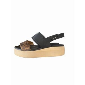 Crocs LiteRide Brooklyn Women 11 Black Tortoise Shell Platform Low Wedge Sandals